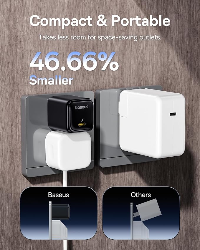 Baseus 30W USB C Charger Block 2 Pack Fast Charger Type C with USB-C Cable Compact Wall Charger for iPhone 17/16/15 Series iPad Galaxy S26/S25 Ultra and MacBook Air Black