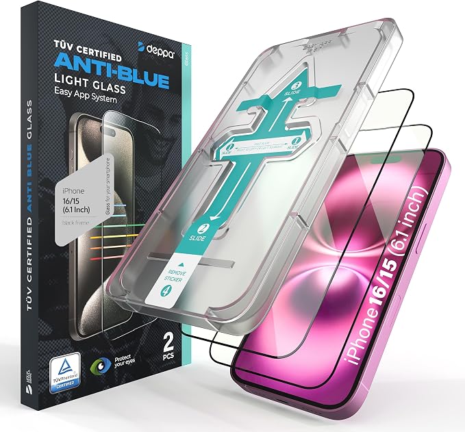 |2 Pack| Anti-Blue Light Screen Protector for iPhone 12 Pro Max (6.7')| Scratch Resistant Tempered Glass | 3D Edge to Edge Coverage | Easy Installation Kit | Eye Safeguard TÜV Certified