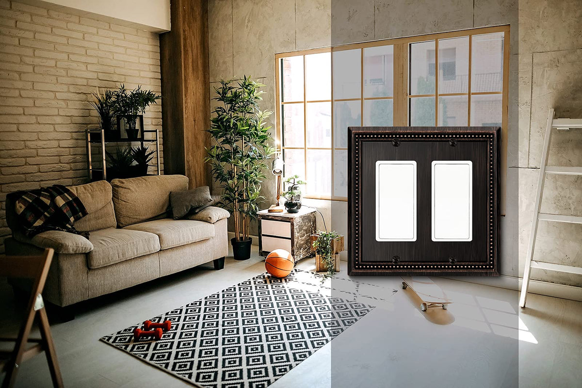 Henne Bery Sunken Pearls Heavy Duty Decorative Wall Plate Switch Plate Outlet Cover (Double Decorator, Aged Bronze)