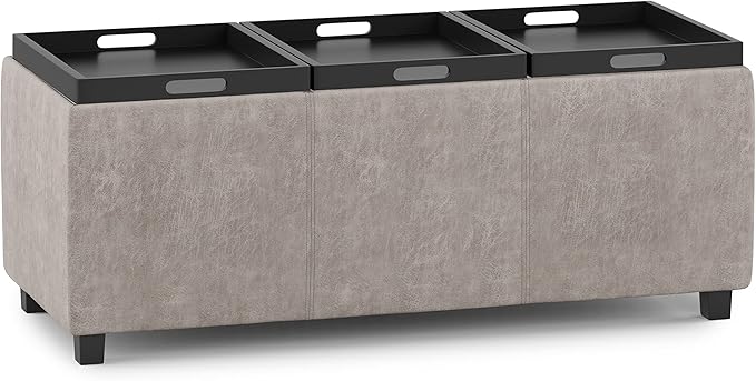 SIMPLIHOME Avalon Storage Ottoman - 42 inch Wide Upholstered Vegan Leather Rectangular Flip-Top Ottoman in Distressed Grey Taupe, Contemporary Coffee Table Ottoman for Living Room with Hidden Storage