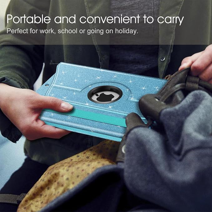 Fintie 360° Rotating Case for iPad 9th / 8th / 7th Generation 10.2 Inch | Swivel Stand Portrait &amp Landscape Viewing Shockproof Cover with Pencil Holder Auto Wake/Sleep Aqua Wave