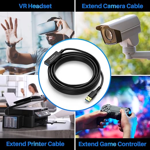 3 Pack USB 3.0 Extension Cable 10 Feet USB A Male to Female Extender Cord 5Gbps Data Transfer for Webcam Printer Keyboard Mouse Flash Drive Hard Drive Controller Black Cable with 5 Cable Ties