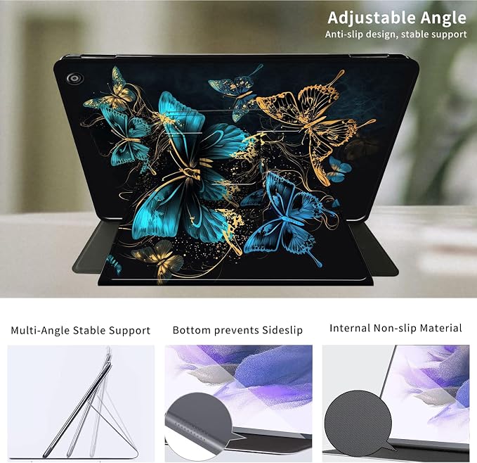 Case for Samsung Galaxy Tab A9 8.7-Inch 2023360 Degree Rotating Multi-Angle Viewing Protective Cover with Auto Sleep/Wake-Blue Butterfly