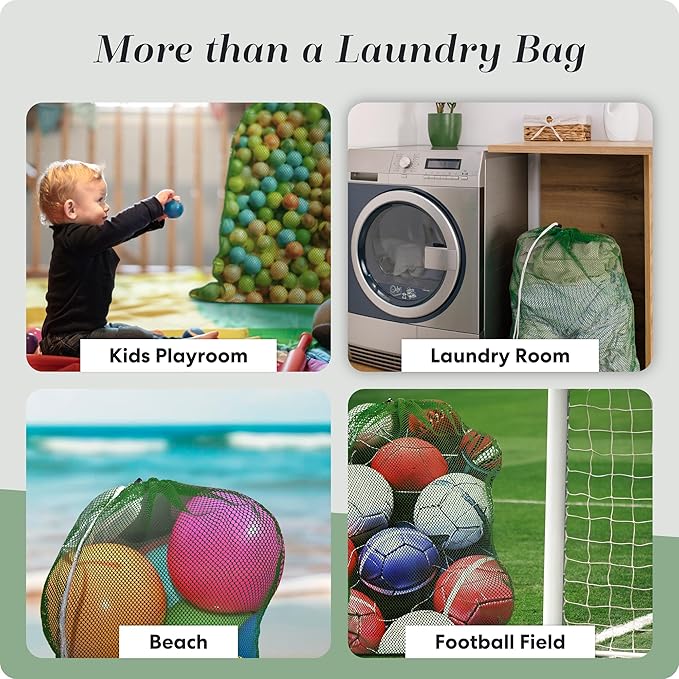 Handy Laundry Mesh XL Laundry Bags - Durable, Machine Washable with Secure Drawstring Closure - Perfect for College Dorms, Laundromats, Apartments (Green, Large 24" x 36")