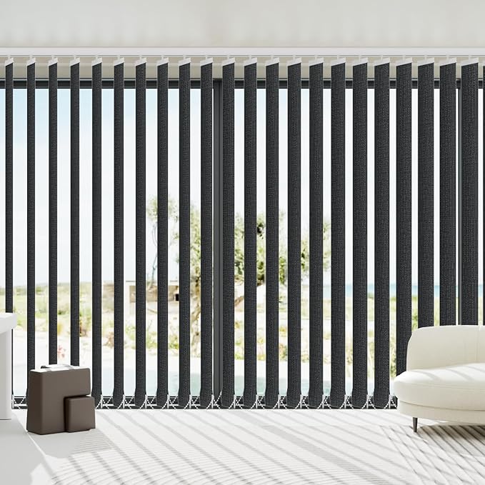 Blindify Motorized Vertical Blinds, Blackout Sliding Door Shades Vertical Shades Remote Control Customize, 3-Layer Dark Grey