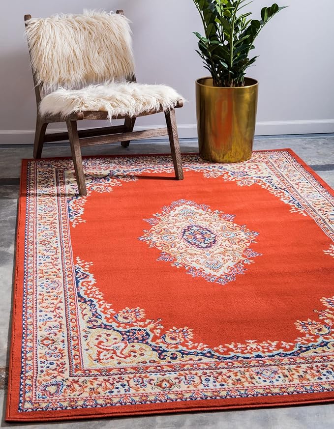 Unique Loom Reza Collection Traditional Persian Style Area Rug, 7 x 10 ft, Terracotta/Ivory