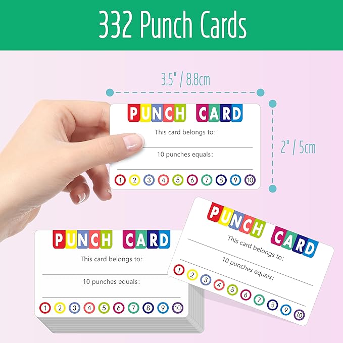332 PCS Punch Cards, Incentive Reward Card Student Awards Loyalty Cards for Business, Classroom, Kids Behavior, Students, Teachers, 3.5” x 2”