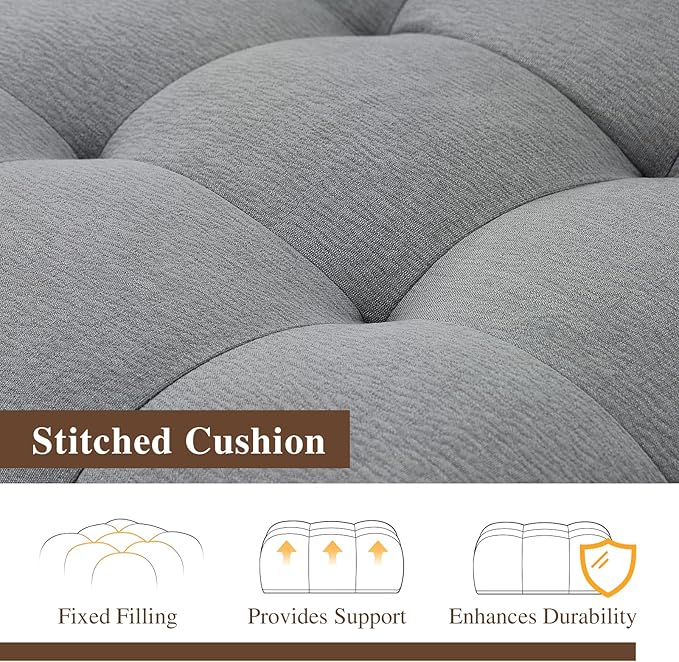 Cloud Sectional Couches, Comfort Linen Oversize Modular Sofas with Wide Deep Seat, Down Filled Modern Upholstered Sofa Couch for Living Room, Apartment,Grey