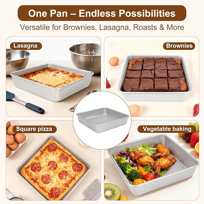 Logario 9 Inch Square Baking Pan Set of 2, Nonstick Aluminized Steel