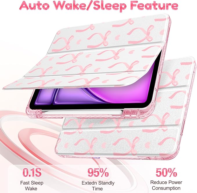 for iPad Air 11 inch M4/M3/M2 (2026/2025/2024) iPad Air 5th/4th Gen (2022/2020) 10.9 inch with Pencil Holder Glitter Clear Pretevtive Cover Auto Wake/Sleep Black Cartoon Stickers