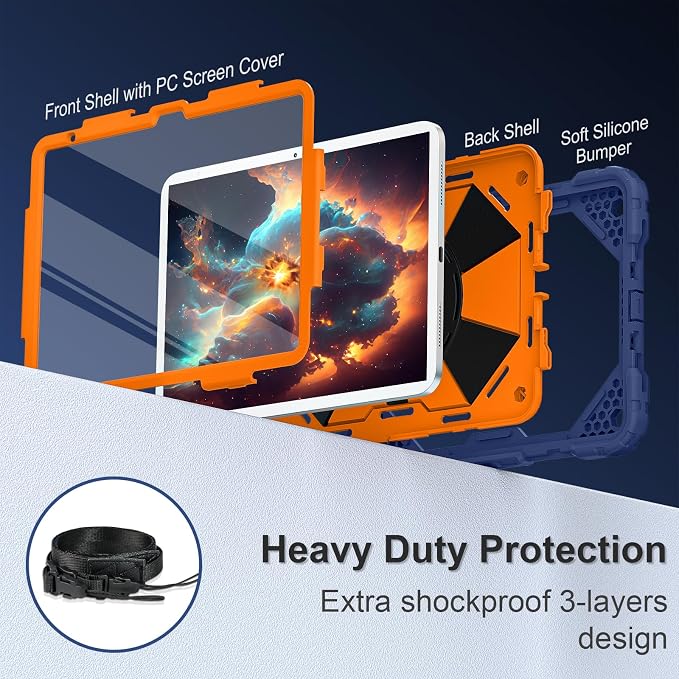 Scnioy Case for iPad (A16) 11th Generation 11 Inch (2025) / iPad 10th Generation Case 10.9 Inch (2022) with 360° Rotating Stand Screen Protector Pen Holder Shoulder Strap Black