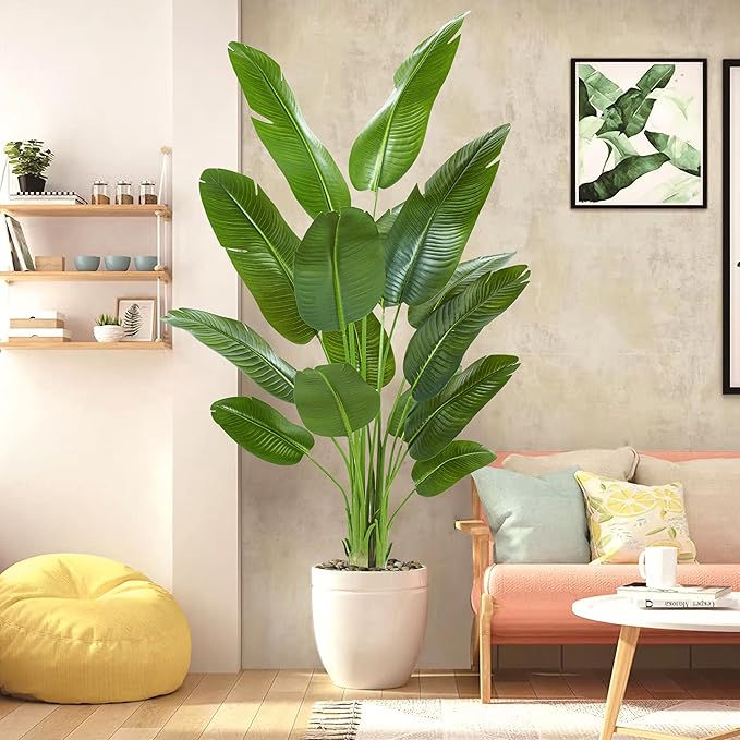 Bird of Paradise Artificial Tree 7ft Tall Faux Plant, Fake Banana Leaf Plant Indoor, Faux Palm Tree Faux Floor Plants Tropical Tree in Pot, Present for Friend Housewarming Decor