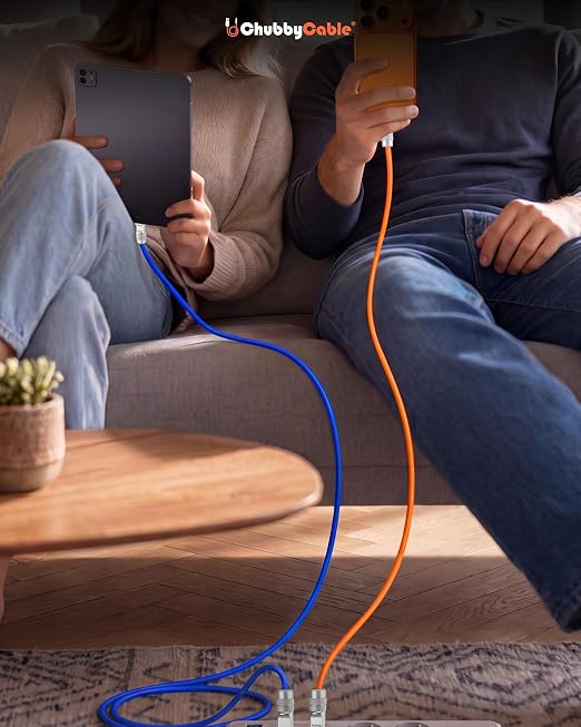chubbycable 120W Silicone USB A to C Cable 2 Pack Black+Gray 13.1FT | Couple Color Matching 6mm Extra Thick 45000+ Bend Tested 480Mbps Data Transfer E-Marker Safety Chip Tangle-Free
