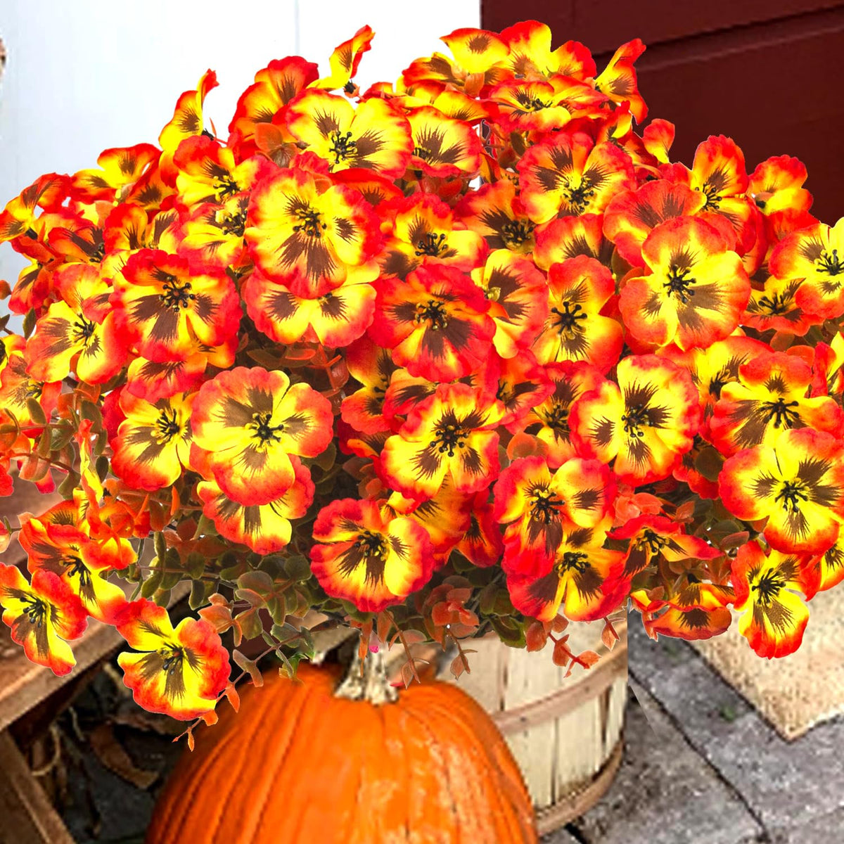 Grunyia 12 Bundles Artificial Flowers Outdoor Fake Fall Flowers for Outside Decoration UV Resistant Plastic Faux Plants for Garden Window Porch Balcony Fall Wedding Thanksgiving Decor