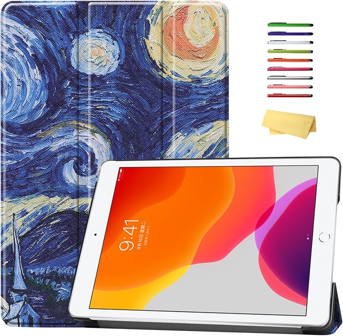 for Apple iPad 10.2 Case 9th/8th/7th Generation Cover (2021/2020/2019) with Auto Wake/Sleep Ultra Thin Lightweight Trifold Stand Folio PU Leather &amp Hard Back Hybrid Cover Almond Blossom