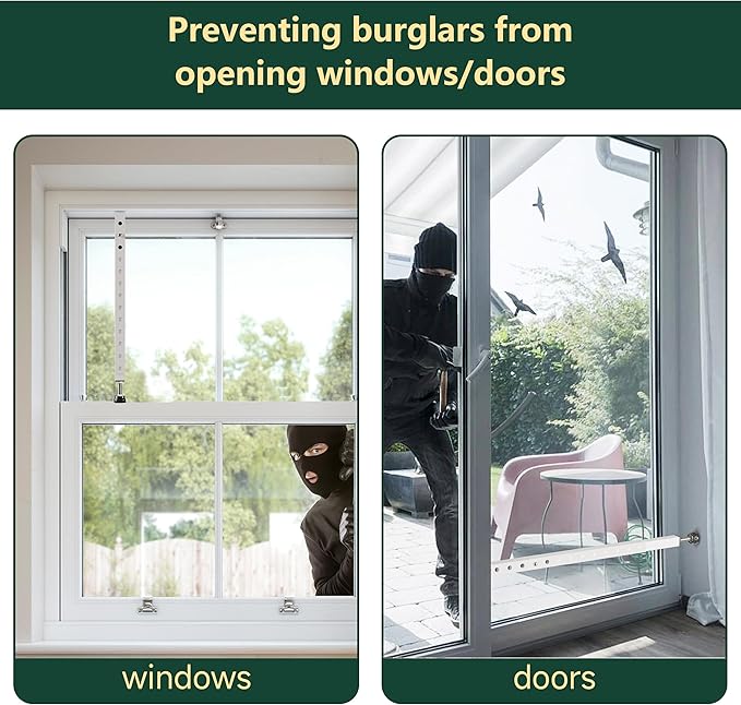 WooFog Window Security Bars Adjustable, Window Bars Security Inside Vertical, Heavy Window Ac Lock Bar with Rubber Feet for Up and Down Windows, 17-32 inch Double Hung Window Stopper -2 PCS Patented