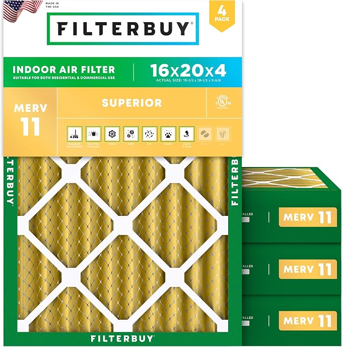 Filterbuy 16x20x4 Air Filter MERV 11 Superior Pet & Allergy Defense,