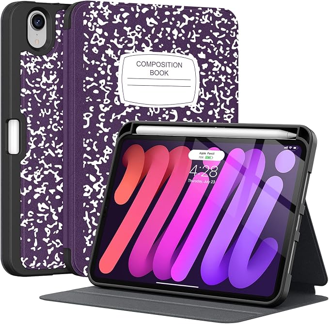 Case for iPad mini 7 (A17 Pro) 2024/Mini 6 2021 8.3-Book Black | Slim Lightweight Folio Stand Case Auto Wake/Sleep Soft TPU Back Cover with Pencil Holder for iPad mini 7th/6th Generation
