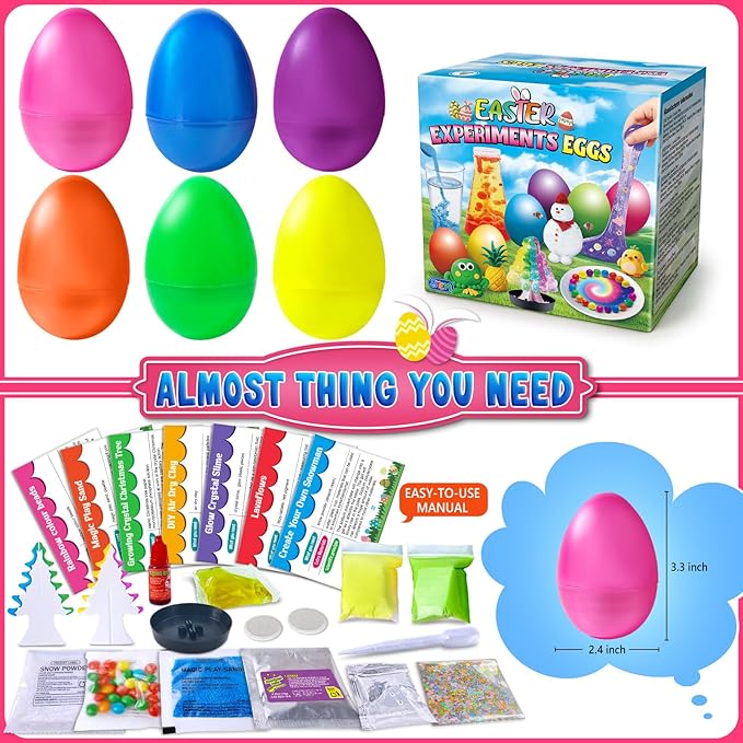 UNGLINGA 6 Experiments Eggs Easter Basket Stuffer Science Kit for Kids Boys Girls Toys Gifts Idea, Science Filler Easter Party Favor Educational S.T.E.M Activities Surprise Eggs