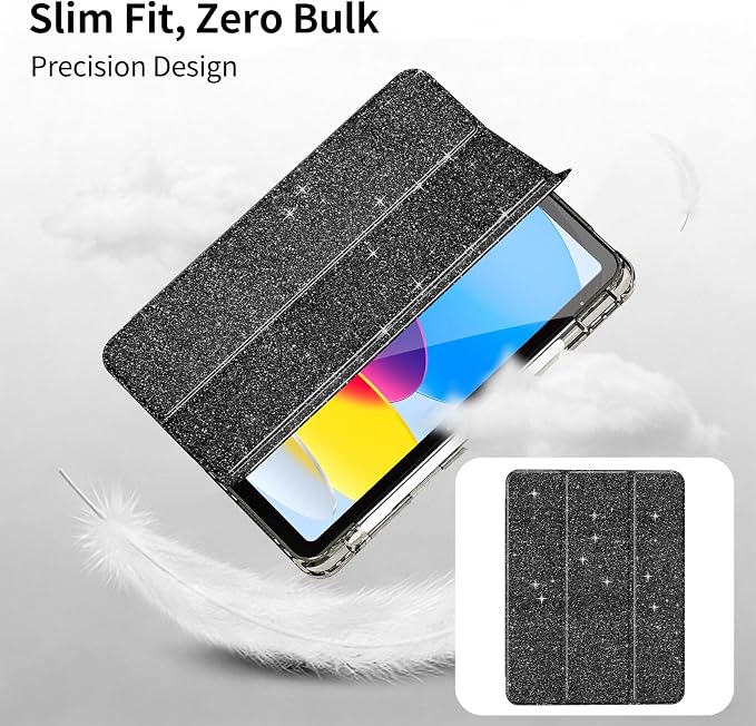 Case for iPad Air 11-inch (M4 2026/ M3 2025/ M2 2024)&amp 10.9-inch (5th/ 4th Gen) 2022/2020 Glittering Sparkly Slim Stand Cover with Clear Back Pencil Holder&amp Shockproof Protection (Black)