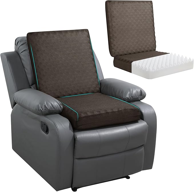 BALAPET Recliner Cushions for Long Sitting, Egg Crate Foam Recliner Cushion for Elderly Reduces Muscle Fatigue and Provides Air Flow, Extra Large Non-Slip Seat Cushion with Back Support(22*20*4in)