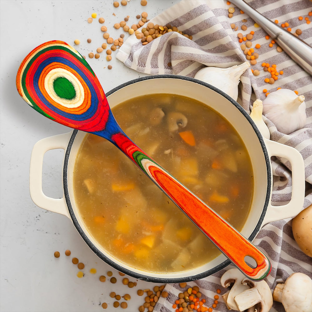 Baltique Marrakesh Collection Colorful Wooden Cooking Spoon, 12.5" Long
