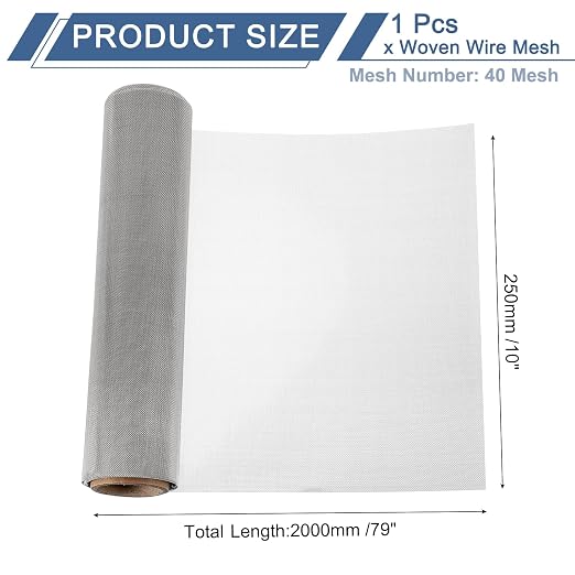uxcell 40 Mesh 79" x 10" Woven Wire Mesh, 304 Stainless Steel Air Vent Filter