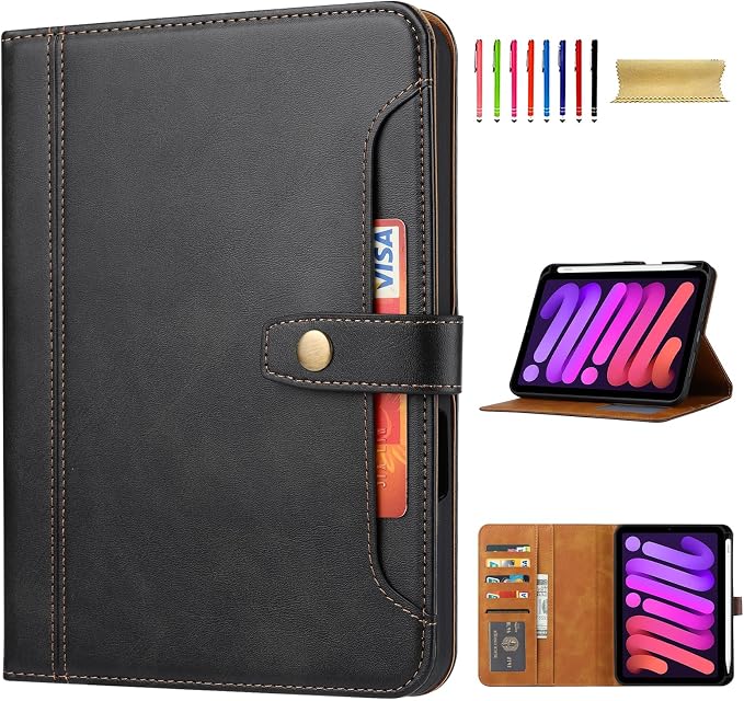 Flip Case for Apple iPad 10.2 9th 8th 7th Generation 2021/2020/2019 Pencil Holder Smart Cover Auto Sleep Wake Protective Documents Pocket Stand Snap Closure Case for iPad 10.2 Inch Black