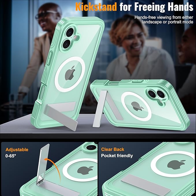 Magnetic & Stand for iPhone 16 Plus Case Built-in Privacy Screen Protector[360° Full Body Protection][Fit for Magsafe][Lens Protector] Heavy Duty Shockproof Phone Case for iPhone 16 Plus Green