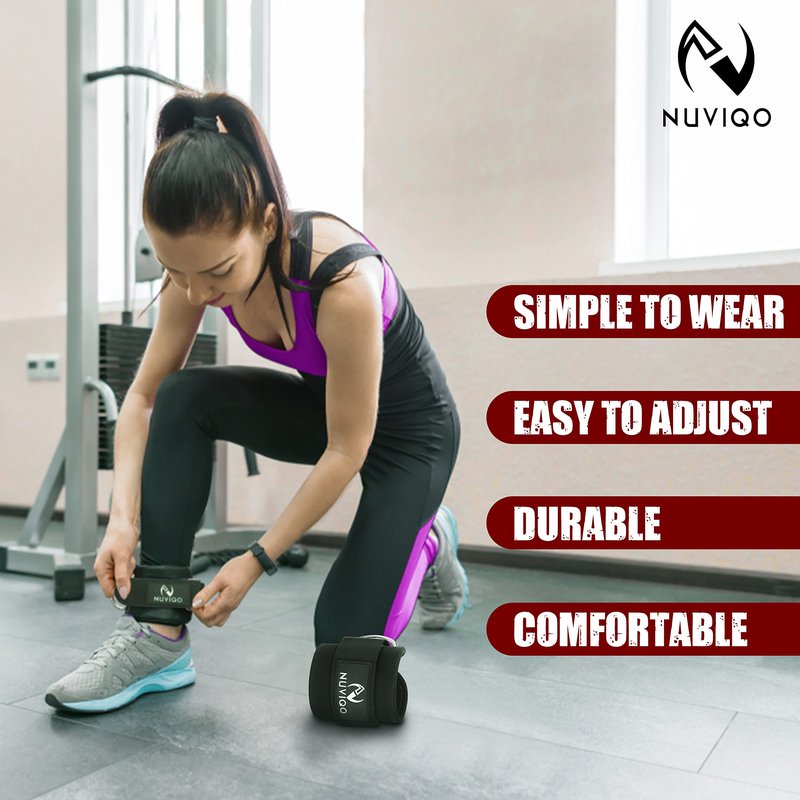 Nuviqo Ankle Straps for Cable Machines (Pair) with D-Ring Attachment - Fully Adjustable - for Legs, Glutes, Hips and Abs Workout