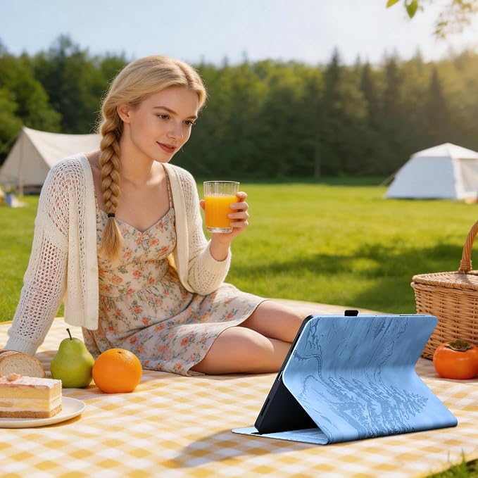 Galaxy Tab S10 Lite / S10 FE / S9 FE Case(10.9 Inch) Frozen Lake Premium Leather with Soft-Touch Feel Built-in Card Slots Adjustable Kickstand Slim and Lightweight ICY Blue