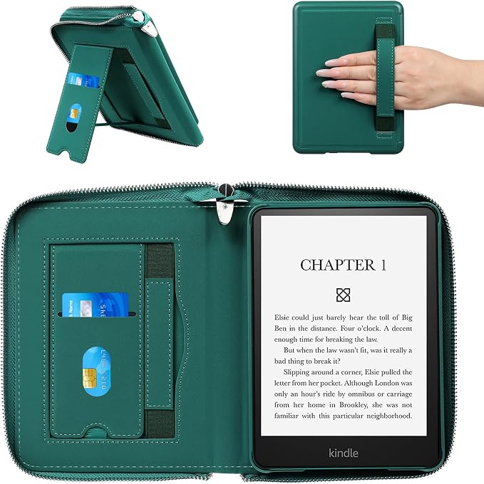 E NET-CASE Case for Kindle Paperwhite 12th Gen 2024 (7) &amp Kindle Colorsoft 2024/2025 (7)- Folder Design Business Handheld Design Cover with Zipper &amp Pen Holder (Black)