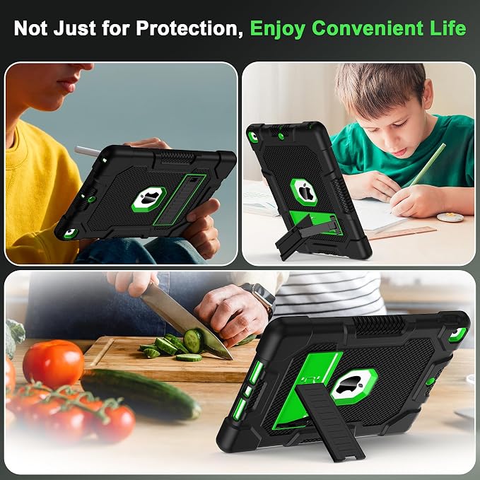 TIMISM Case for iPad 9th/8th/7th Generation(2021/2020/2019) Heavy Duty Military Grade Shockproof Rugged Protective 10.2 Cover with Built-in Stand for iPad 9 8 7 Gen Black+Green
