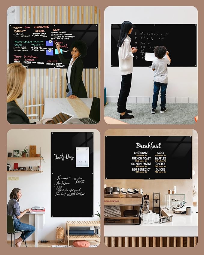 Mifuro Magnetic Glass Whiteboard，96"x48" Wall Mounted Frameless Dry Erase Board for Office, Home & School Black