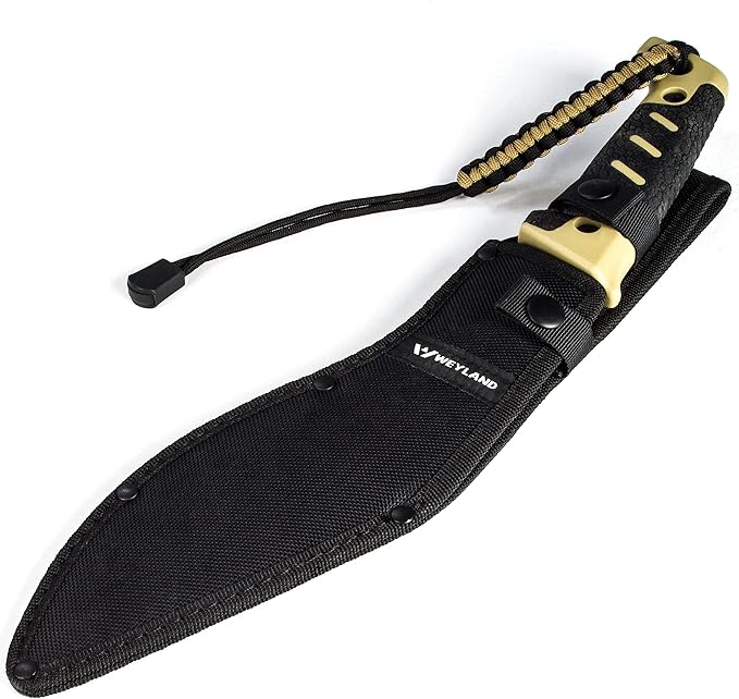WEYLAND Kukri Machete Knife with Tactical MOLLE Sheath - Fixed Full Tang Steel Blade Machete for Cutting Trees Heavy Duty for Clearing Brush, Yard Work, Gardening, Camping and Hiking