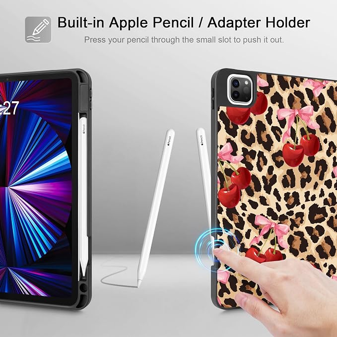 May Chen Case for iPad Pro 11 inch (4th 3rd 2nd &amp 1st Gen) 2022 2021 2020 2018 Trifold Stand + Pencil Holder + Auto Wake/Sleep + Soft TPU Protective Stand Back Cover Abstract Floral