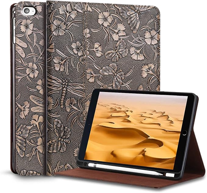 Gexmil Case for iPad mini 7.9 Inch5th/4th Generation(2019/2015) Genuine Leather Cover with Pencil HolderCowhide Folio Cover Auto Sleep/WakeAnti-FingerprintBuffalo Pattern