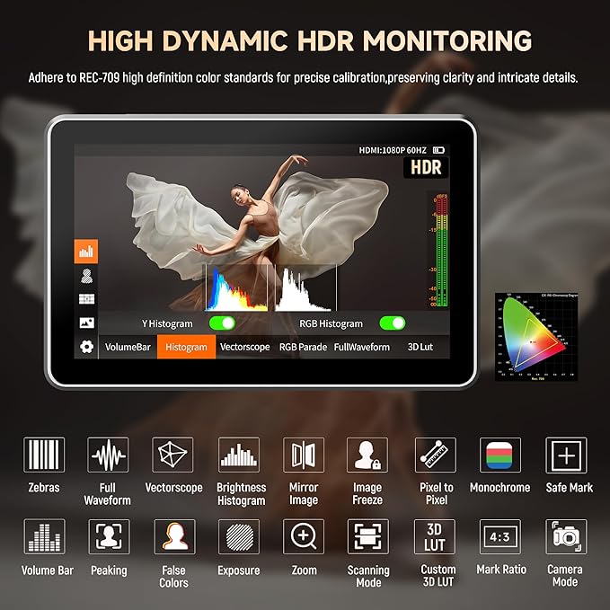 VILTROX DC-X2 Touchscreen Camera Field Monitor, 2000 Nits 6 inch On Camera Monitor 4K HDMI in/Out 3D Lut Full Waveform 1920X1080 HD Focus Peaking Assist Video Field Monitor with Sunshade Hood Battery