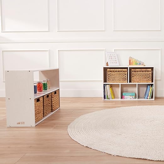 ECR4Kids Streamline 2-Shelf Double-Sided Storage Cabinet, 24in, Classroom Furniture, White Wash