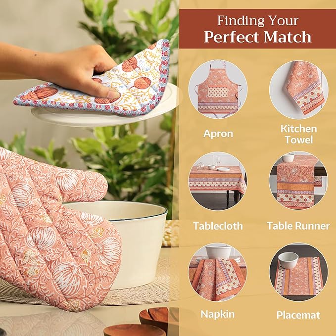Maison d' Hermine Pot Holders 100% Cotton Heat Resistant Potholders 8" x 8" Hot Pads with Loop for Thanksgiving Christmas Decorations BBQ Cooking Baking Handling Hot Pans (Pack of 1, Harvest Festival)