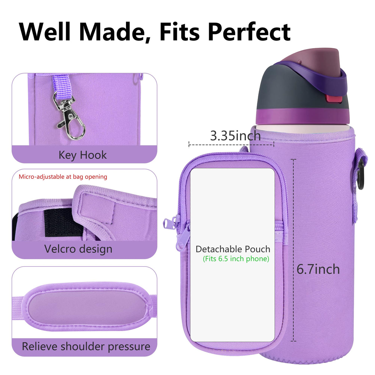 Icesip Purple Water Bottle Carrier Bag with Strap, Fits Owala FreeSip 32 oz