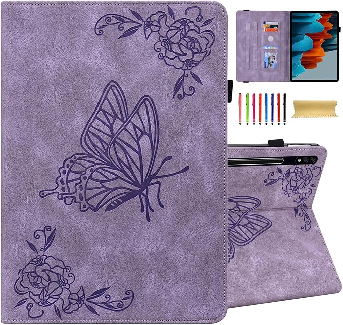 Dteck Wallet Case for Galaxy Tab S10+/S9+/S7 FE/S8+/S7 Plus 12.4 Tablet Premium PU Leather Folding Stand Auto Wake/Sleep Pen Holder Case with Hummingbirds