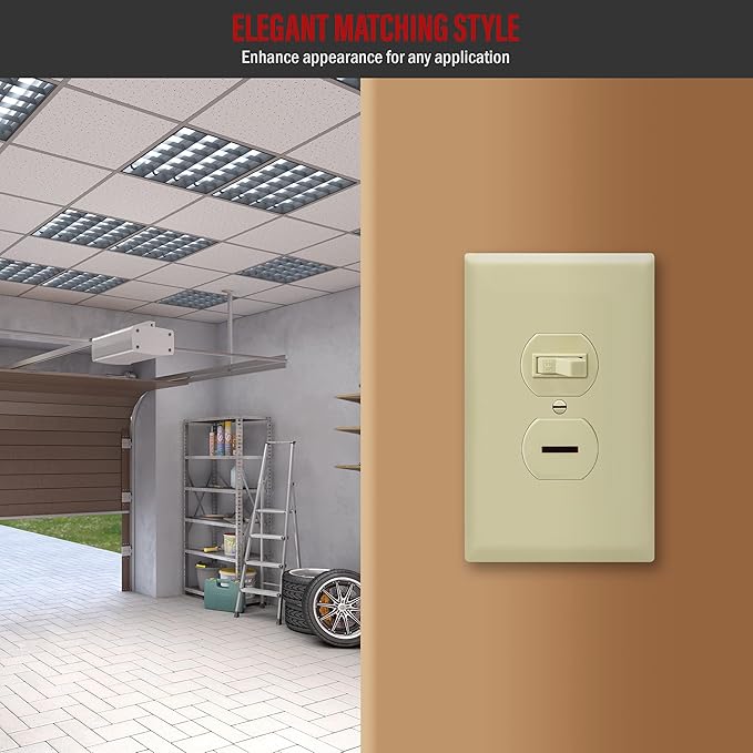 ENERLITES Duplex Receptacle Outlet Wall Plate, Jumbo Electrical Outlet Covers, Gloss Finish, Oversized 1-Gang 5.51" x 3.50", Polycarbonate Thermoplastic, 8821O-I-10PCS, Ivory, 10 Pack