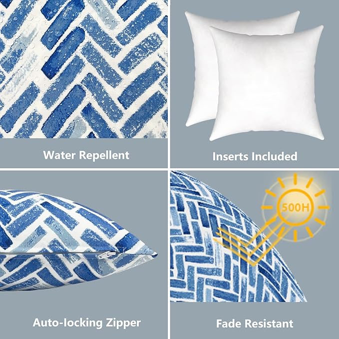 LVTXIII Outdoor/Indoor Throw Pillows, Decorative Throw Pillows with Inserts, 18"x18" Square Pillows for Bed, Couch, Sofa and Patio Furniture (Set of 2, Blue Bricks)