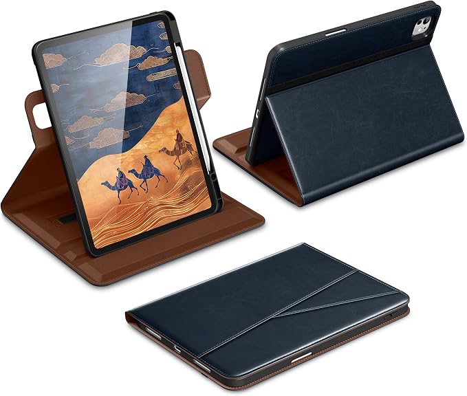 DTTO for iPad Pro 13 Inch Case M5 / M4 (2025/2024) Brown | 360 Degree Rotating Premium Faux Leather Folio Stand Cover with Pencil Holder Auto Sleep/Wake Multiple Angles