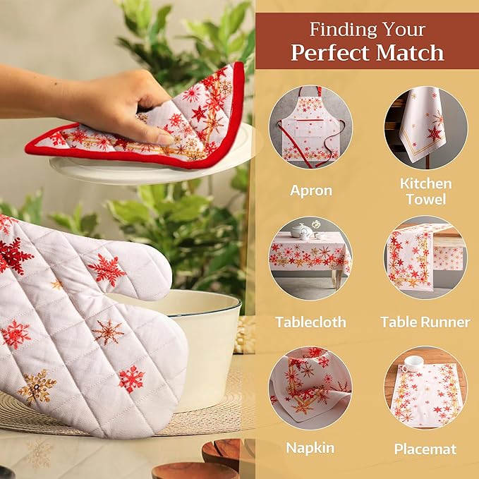 Maison d' Hermine Pot Holders Set 100% Cotton Heat Resistant Potholders 8" x 8" Hot Pads with Loop for Thanksgiving Christmas Decorations BBQ Cooking Baking Handling Hot Pans (Pack of 2, Crystal Star)