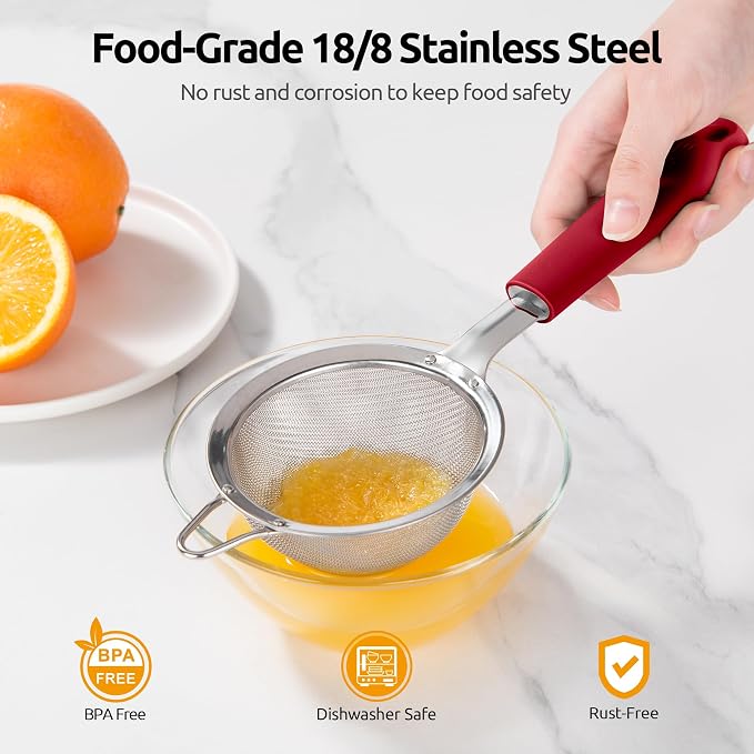U-Taste Small Fine Mesh Strainer: 18/8 Stainless Steel 3.35in 30 Mesh Kitchen