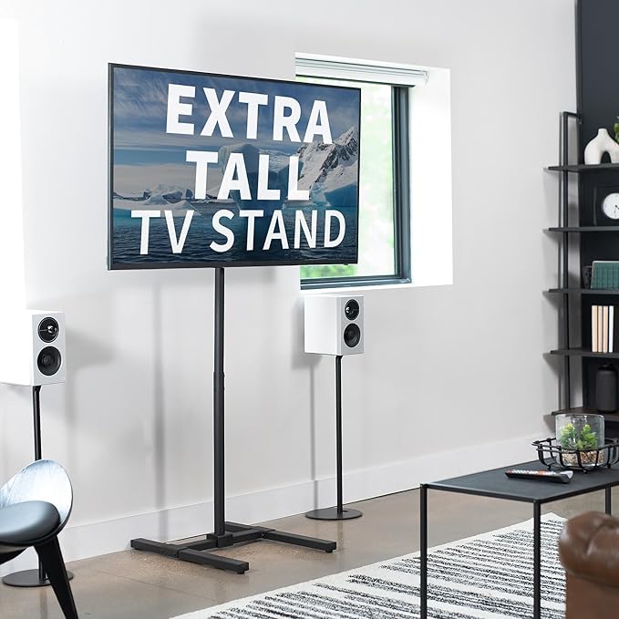 VIVO TV Floor Stand for 13 to 50 inch Screens up to 44 lbs, LCD LED OLED 4K Smart Flat, Curved Monitor Panels, Max VESA 200x200, Extra Tall Pole for Treadmills and Ellipticals, Black, STAND-TV17