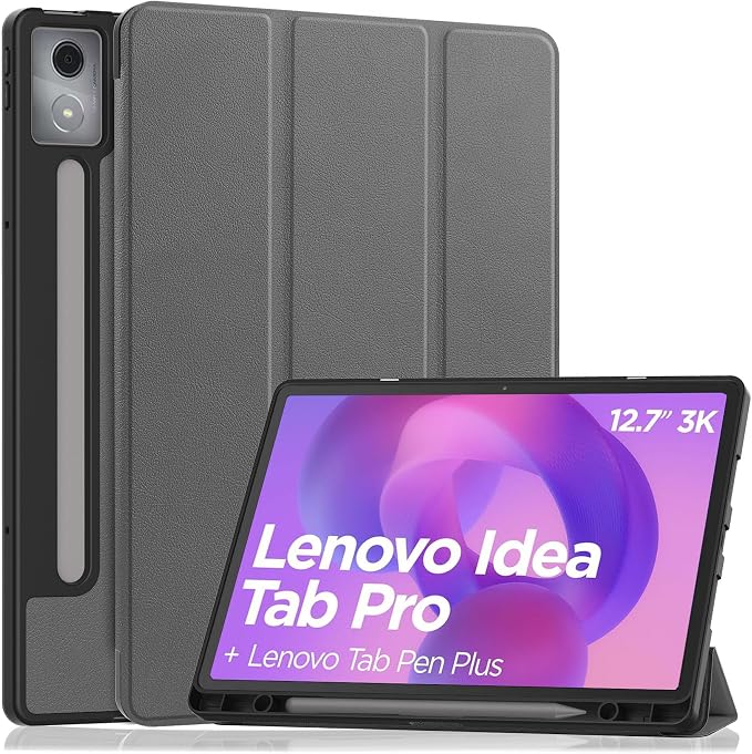 YRH for Idea Tab Pro 12.7 inch Case 2025 with Pen Holder Soft TPU Back Tablet Cover Case with Auto/Sleep (Black)