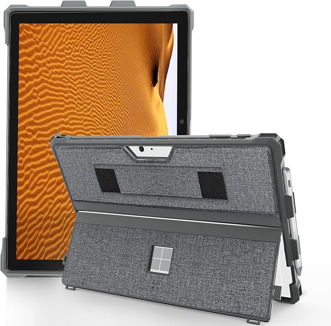 Case for 12.3 Microsoft Surface Pro 7+/7/6/5/4 Protective Rugged Cover Case with Surface Pen Holder and Hand Strap Compatible with Surface Pro Type Cover Keyboard (Black)